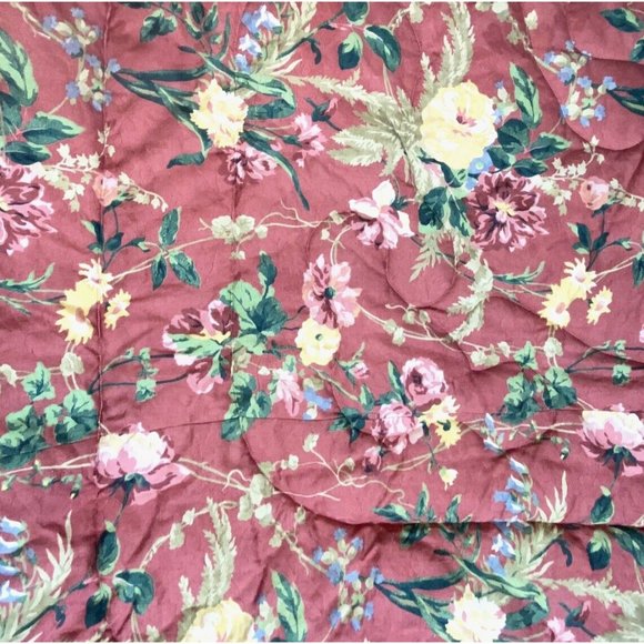 Vintage Queen Size Comforter Red Pink Rose Floral Bedding Thick Reversible Print - Picture 10 of 10
